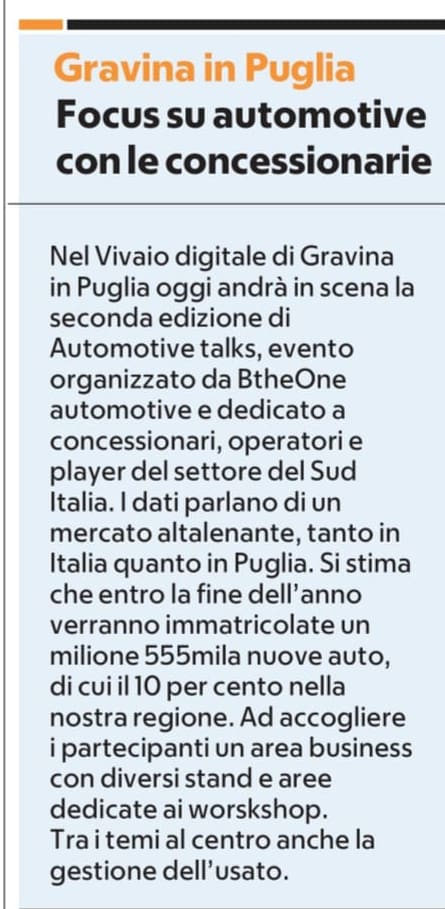 Gravina in Puglia Focus su automotive con le concessionarie Gravina in Puglia Focus su automotive con le concessionarie