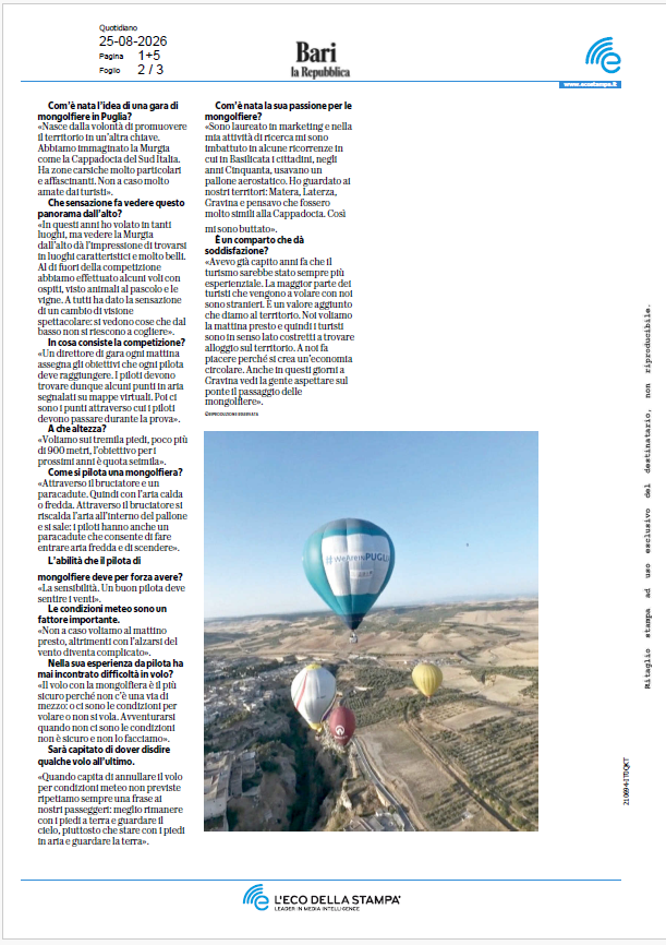 “In mongolfierasulla nostra Murgia
stile Cappadocia”
